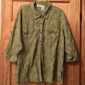 White Stag 100% Cotton green embroidered button-down blouse size 4X